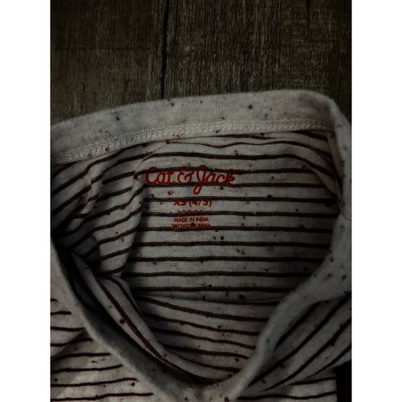 Cat Jack Kids Long Sleeve Striped Pocket Tee Size XS 4 5 Red White Speckled - Picture 2 of 4